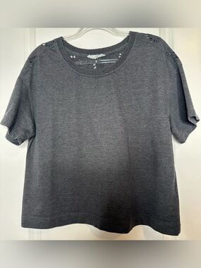 Women’s Jane & Delancey Grey Short Sleeve  crochet eyelit boxy blouse tee sz Lg